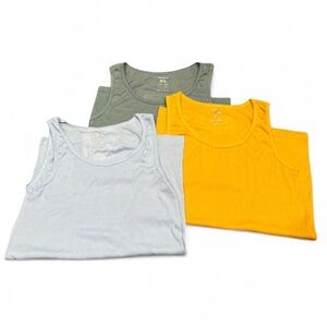 Set of 3 Wuhou Women’s Tank Tops Periwinkle,Mustard Yellow, Light Sky Blue sz XL